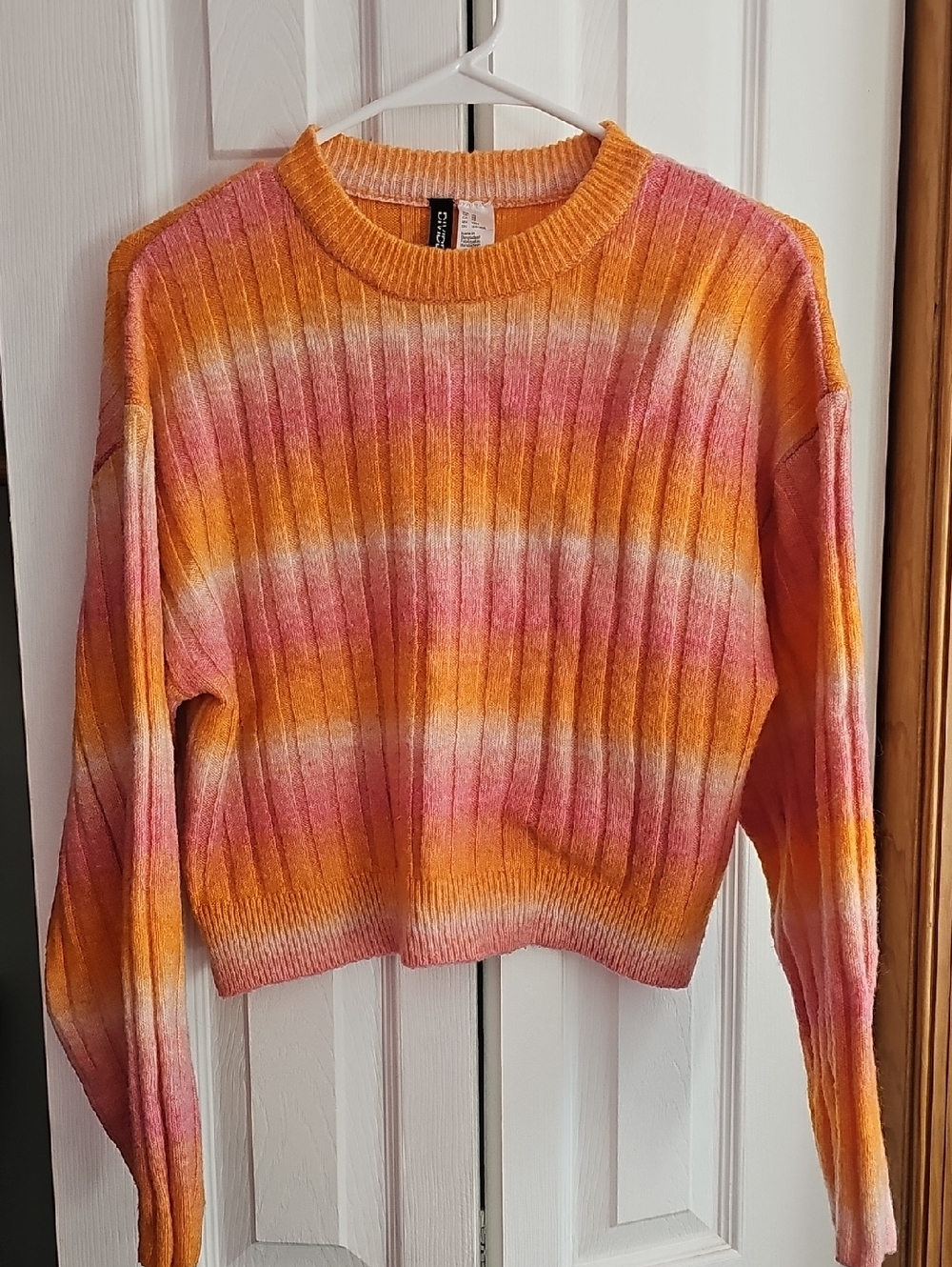 H&M Ribbed Crewneck Sweater in Orange, Pink & Cream